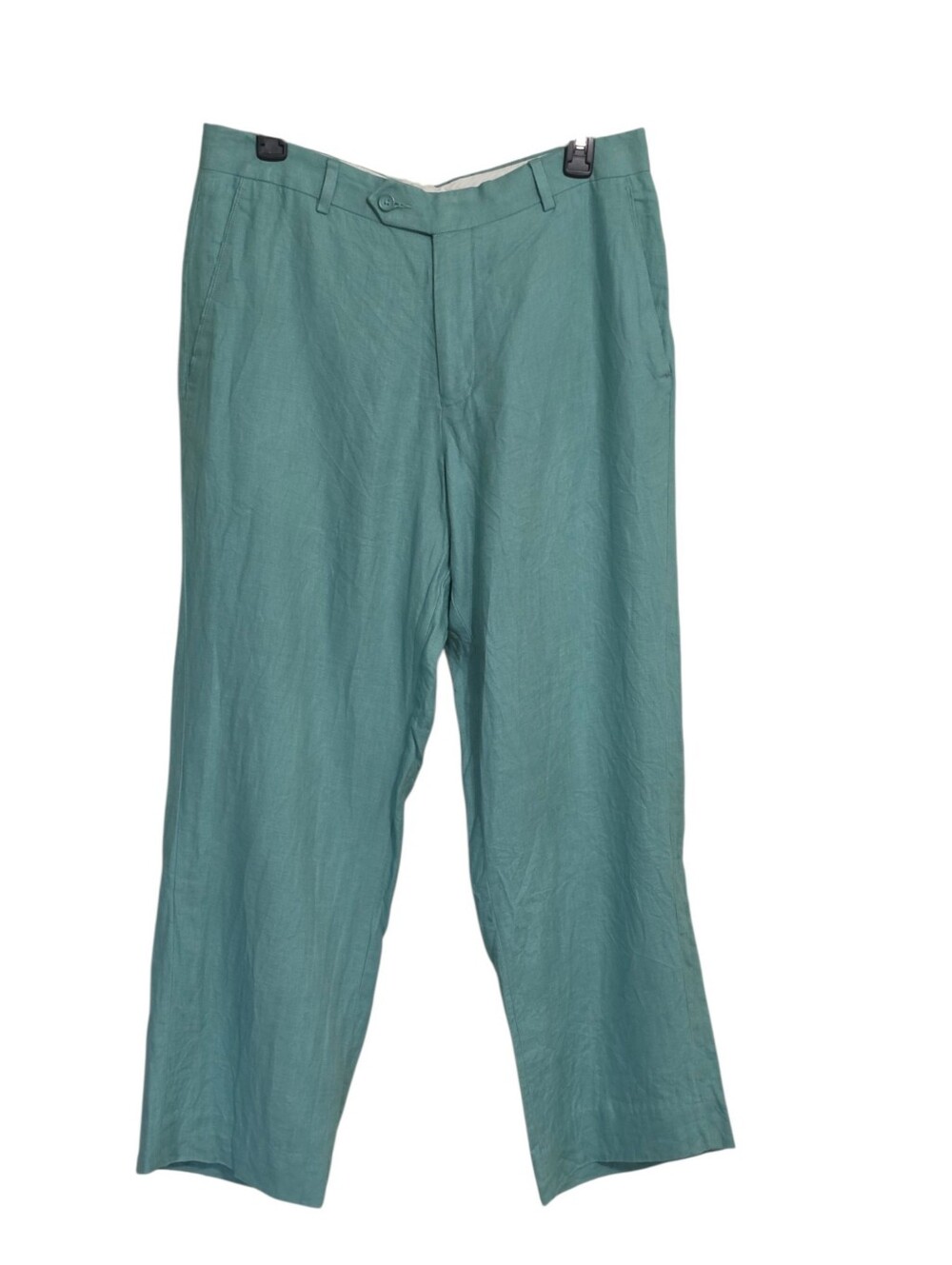Paul Fredrick Green Linen Pants Slacks Sz 33X28 Flat Front